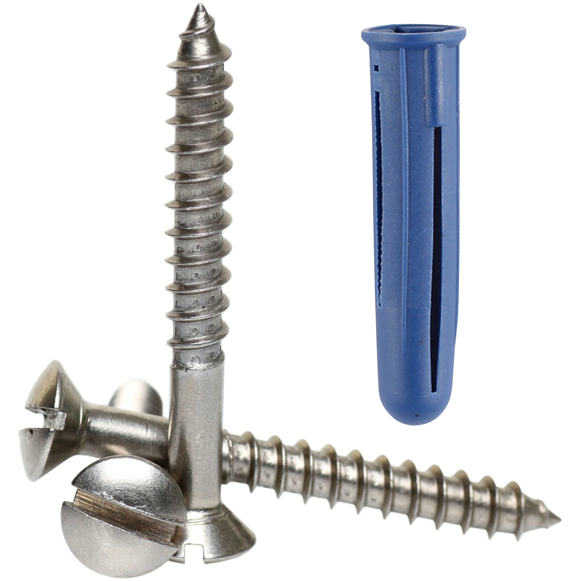 No6 - No12 A2 Stainless Steel Slotted Raised Wood Screws + Coloured Wall Plugs - Picture 58 of 65