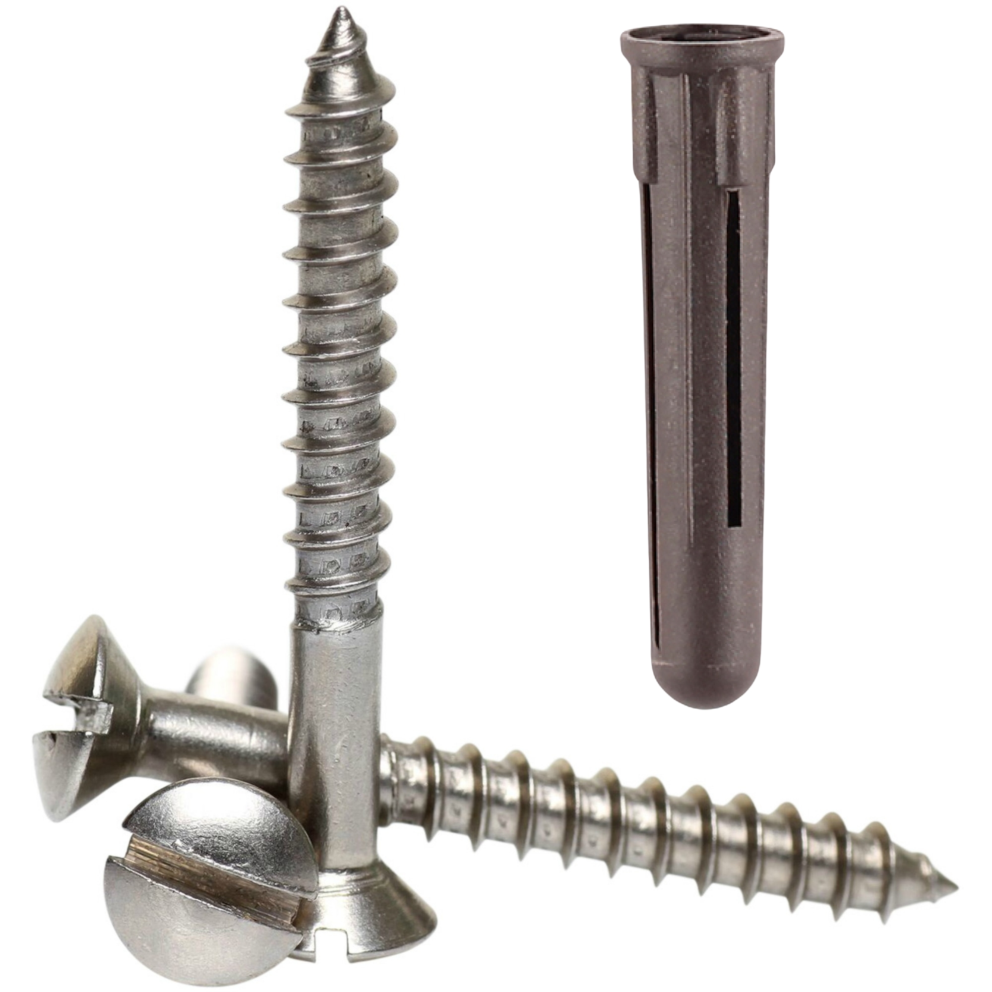 No6 - No12 A2 Stainless Steel Slotted Raised Wood Screws + Coloured Wall Plugs - Picture 34 of 65