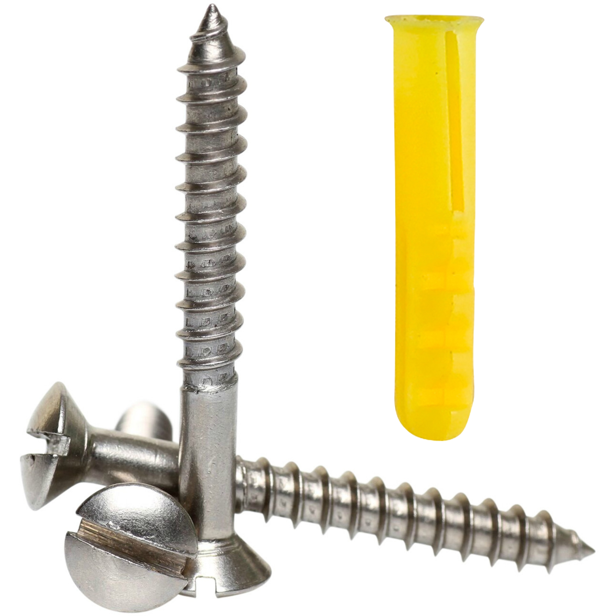 No6 - No12 A2 Stainless Steel Slotted Raised Wood Screws + Coloured Wall Plugs - Picture 6 of 65